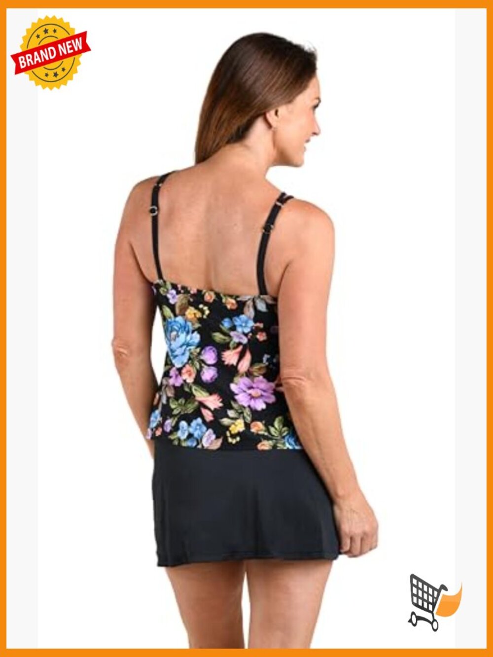 High Neck Tankini Top Adjustable Removable Cups - Picture 2 of 4